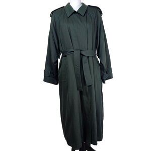 Towne By London Fog Green Trench Coat 8P Zip Out Wool Liner Old Money Classic